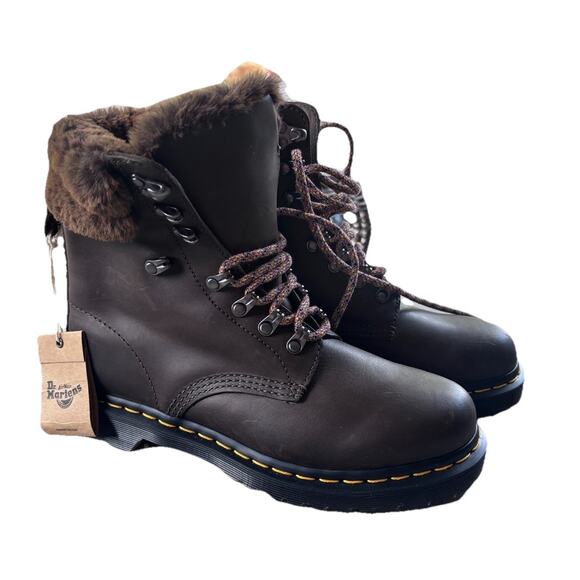 New Dr. Martens 1460 Serena Faux Fur Lined Boots Women's Sz 9 Khaki Grey Atlas - Picture 3 of 13